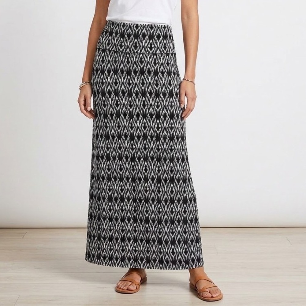 Max Studio Womens Black White Ikat Diamond Print Stretchy Maxi Skirt One Size